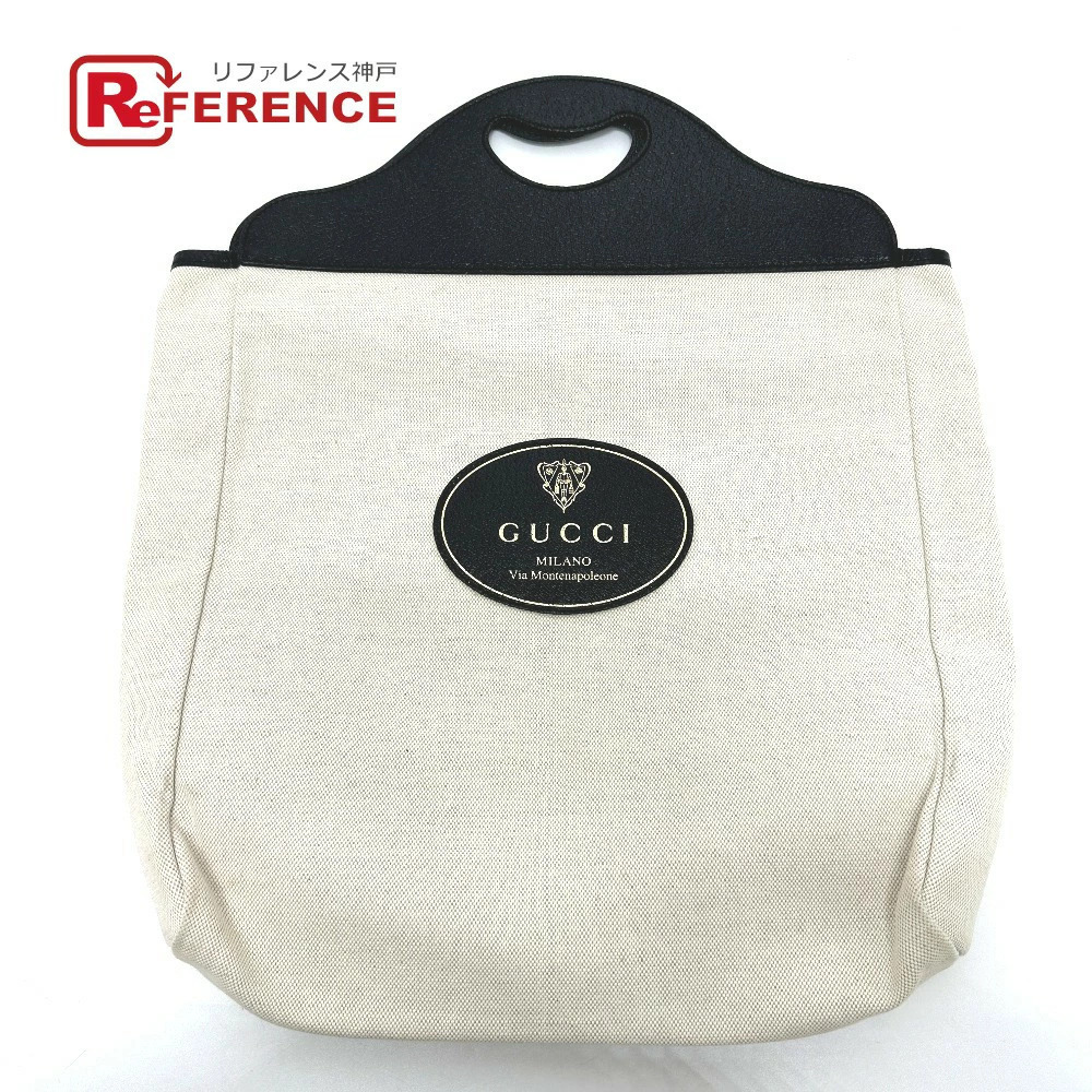 GUCCI Crest Logo Handbag Canvas Leather Beige Black